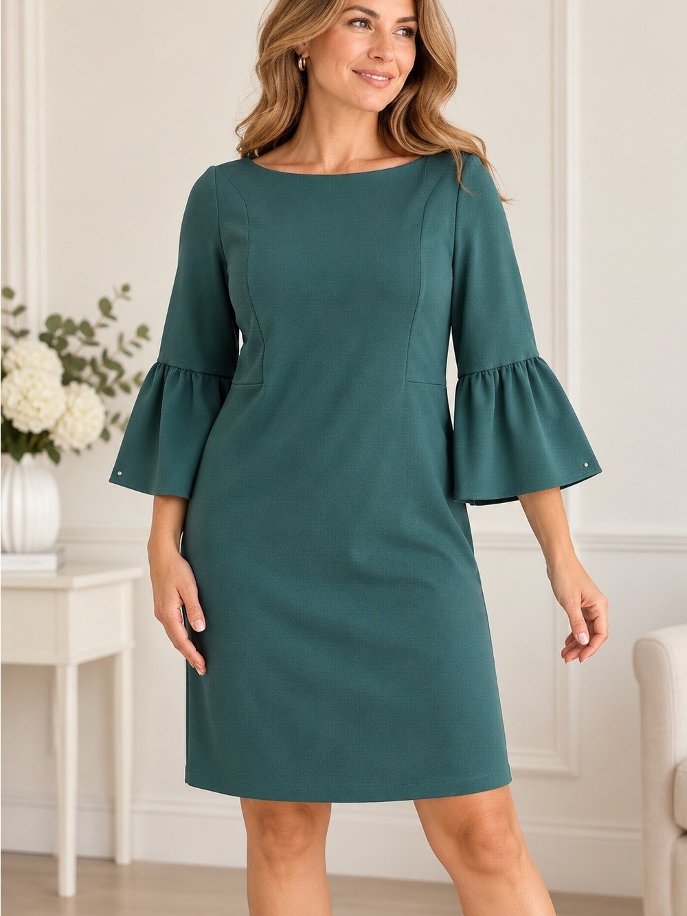 Lafayette 148 New York Teal Bell-Sleeve Sheath Dress
